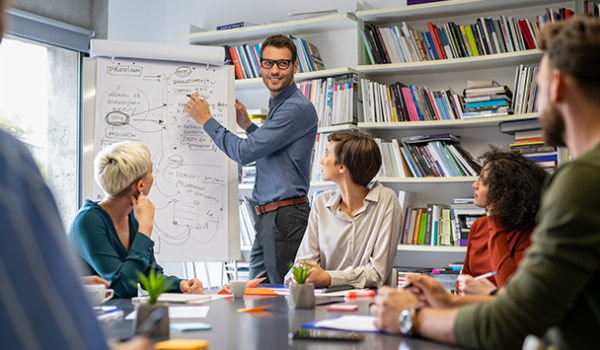 A group of employees having a meeting