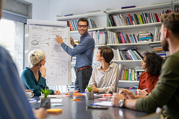 A group of employees having a meeting