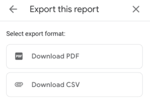 the download format option buttons of PDF or CSV