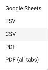 data export format menu of options in Explorations