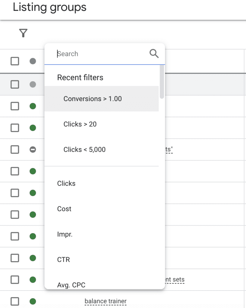 Filter Product Listing Groups