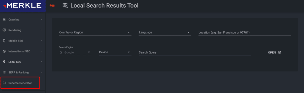 Merkle schema generator home page.