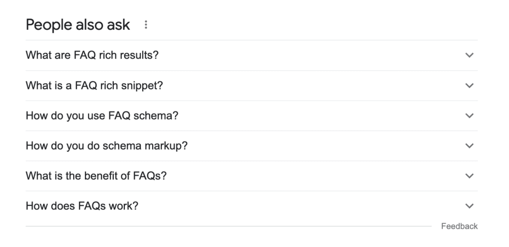 People also ask section displayed on Google.