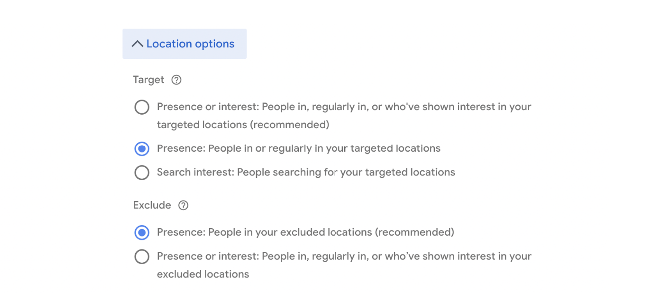 Google Ads Location Settings