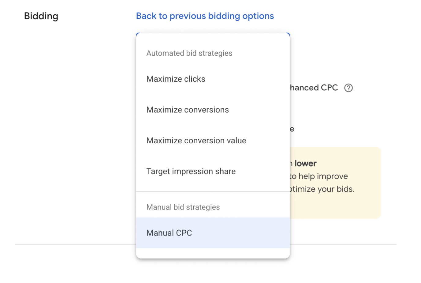 Google Ads Bid Strategy Options